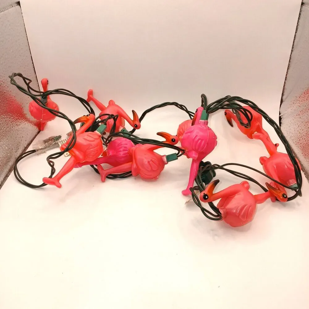Pink Flamingo Blow Mold String Lights x10 Patio Garden Party Electric 88